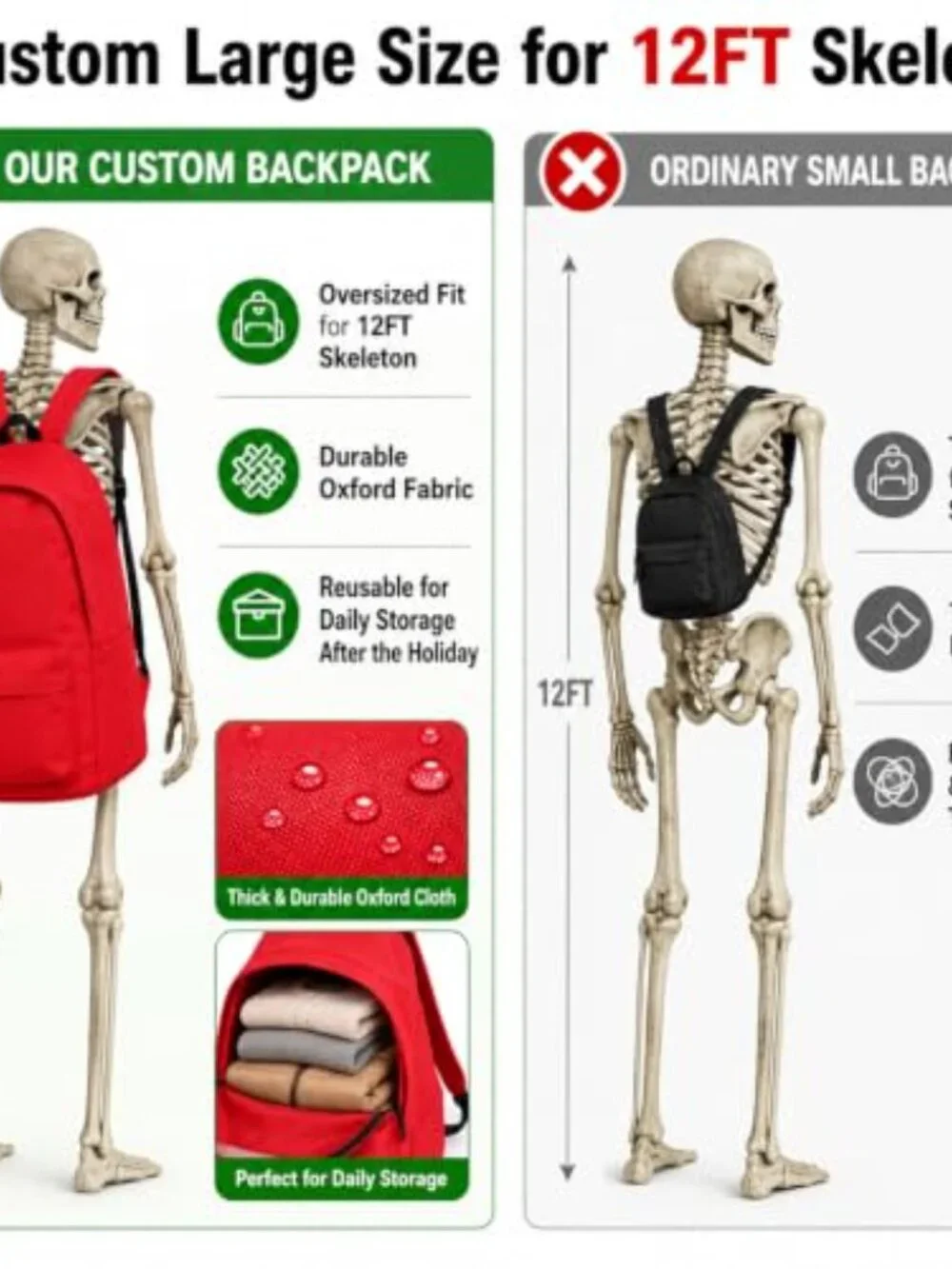 12ft Skeleton Back to School Costume with Backpack, Sign, Glasses & Pencil